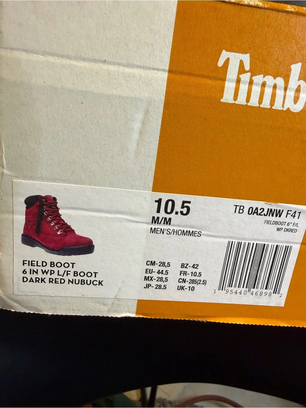 Timberland Field Boot 6 Inch Water Proof Dark Red Nubuck Mns Sz 10.5